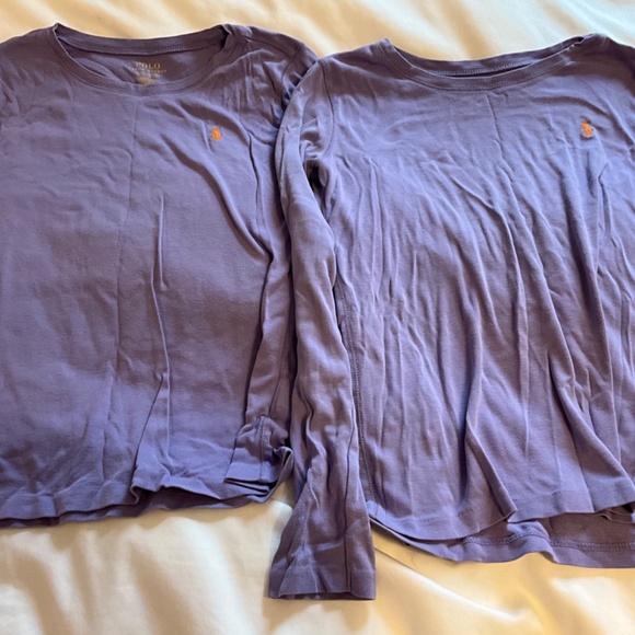 2 pcs Girl’s Polo by Ralph Lauren Purple Cotton Jersey Long-Sleeve Tees - Picture 3 of 5